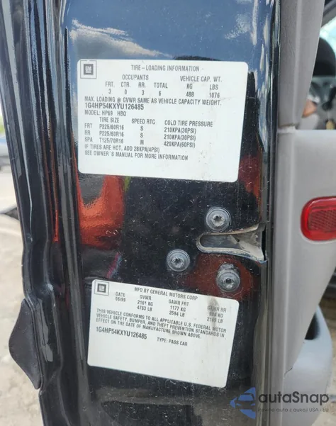 2000 Buick Lesabre Custom z USA, uszkodzony, nr VIN 1G4HP54KXYU126485